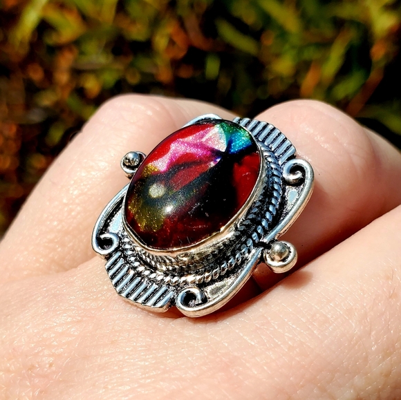 New Dichroic Glass Silver Ring. - Picture 4 of 11